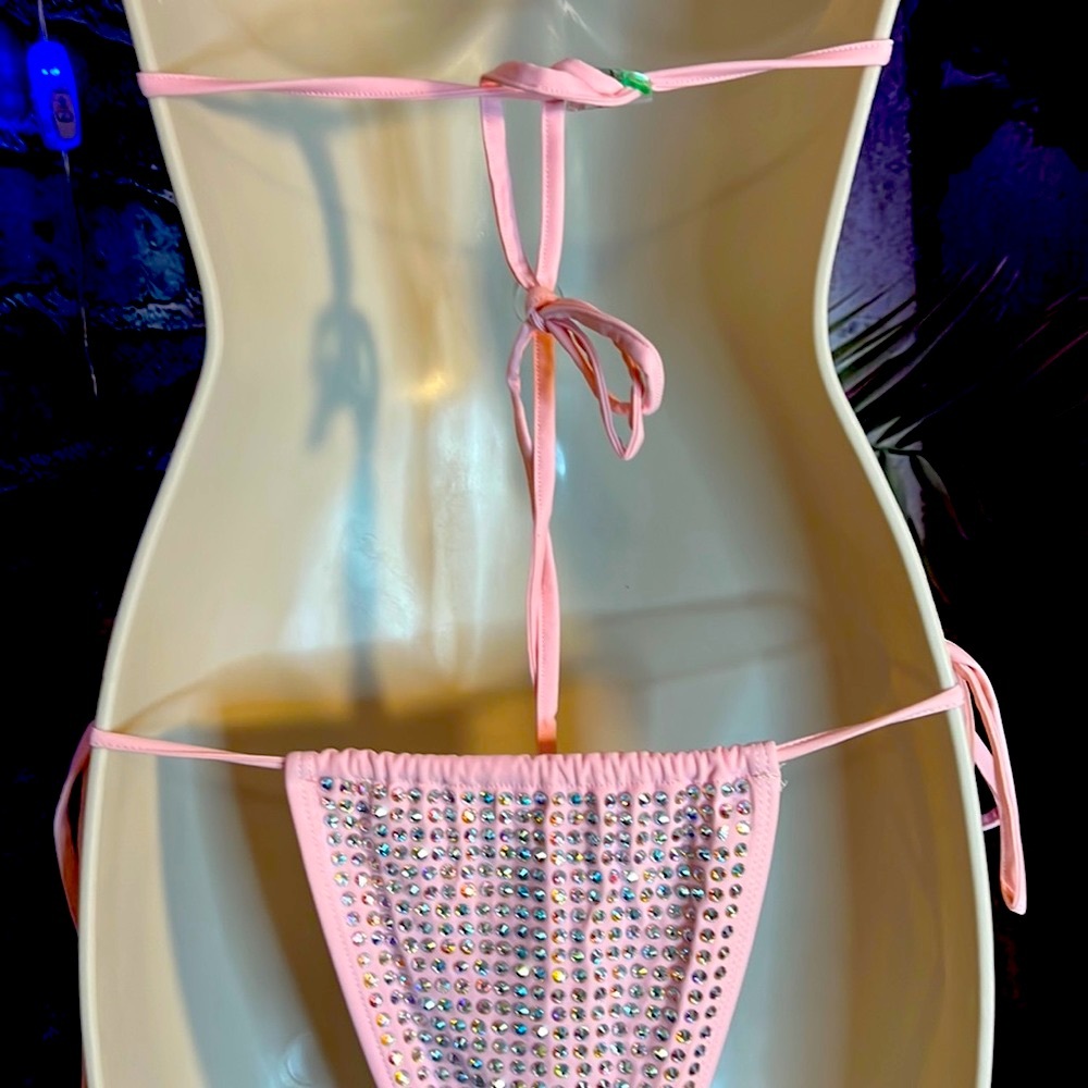 2piece Pink Rave Rhinestone Bikini - Picture 5 of 7